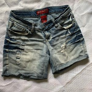 Distressed denim shorts